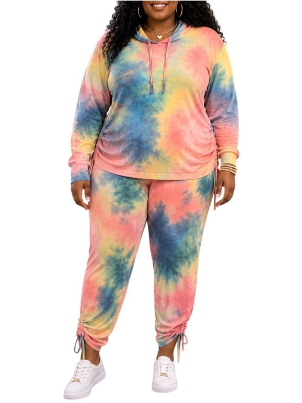 Dazl Plus Size 3X Hoodie Jogger Pants Two Piece Lounge Set Tie-Dye Multicolor